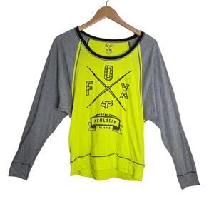 Fox Racing Mens Raglan Sleeve Spell Out Neon Green T-Shirt SZ L Motocross Y2K